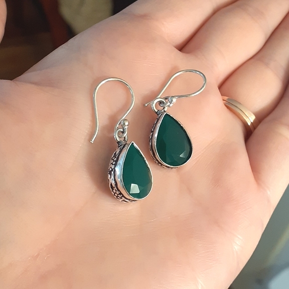 Sterling Silver Faux Emerald Jewelry Set:Necklace,Earrings,Bracelet,Ring,Worn 1x - Picture 9 of 9